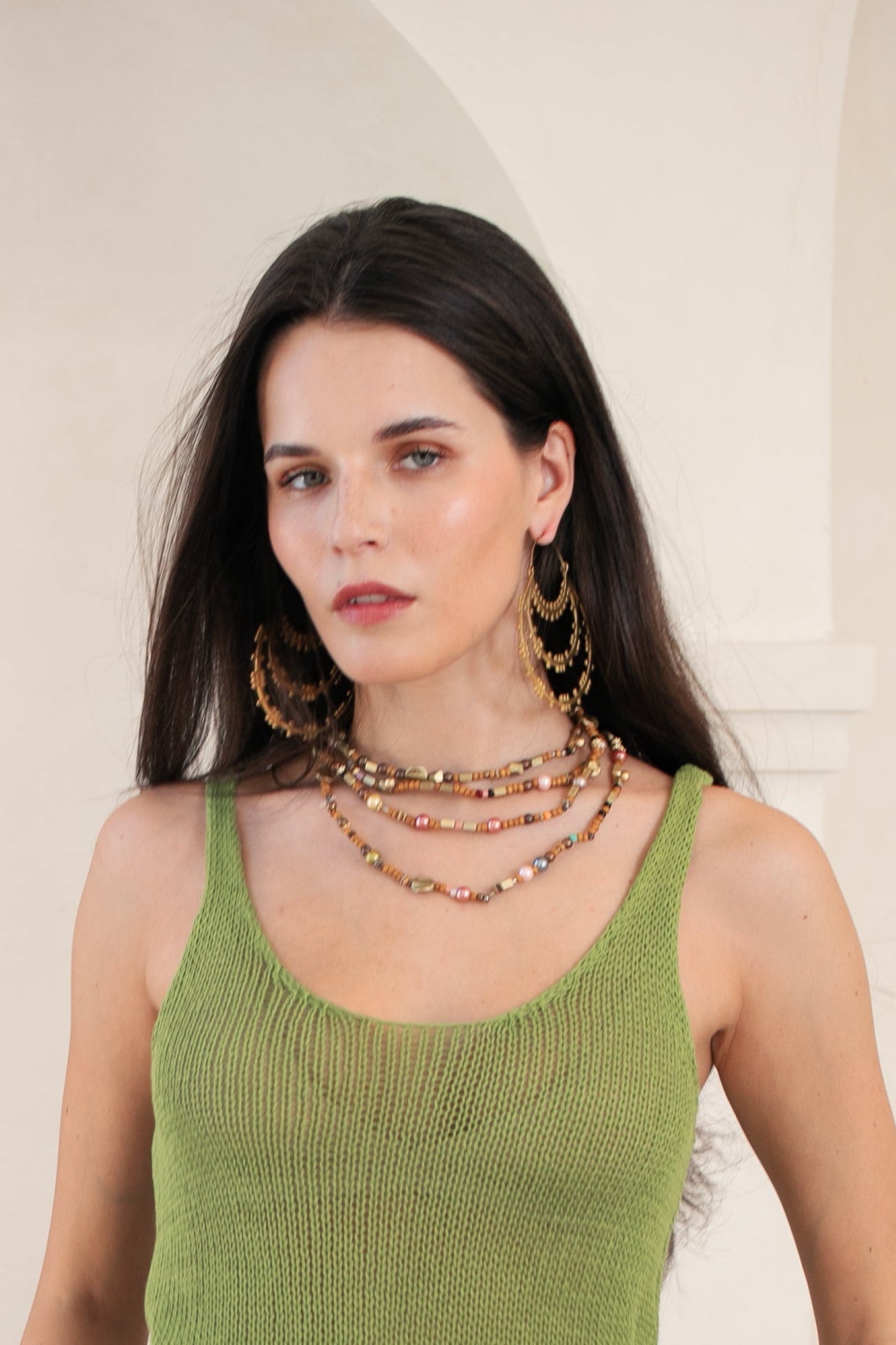 Beaded Wrap Necklace - Brown