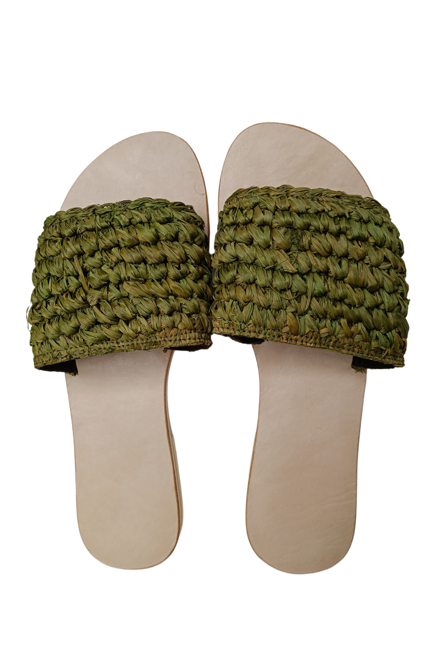 Raffia Slides - Olive Green