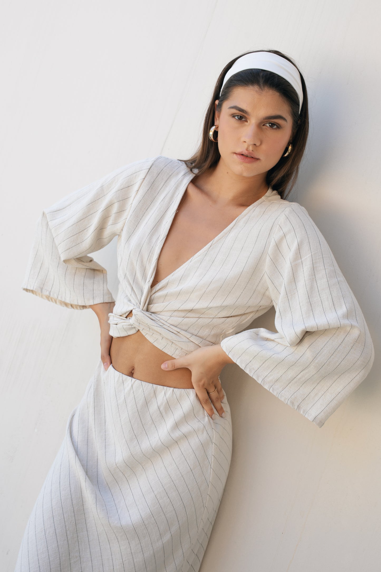 Wrap Top - Pinstripe Linen Rayon Crepe