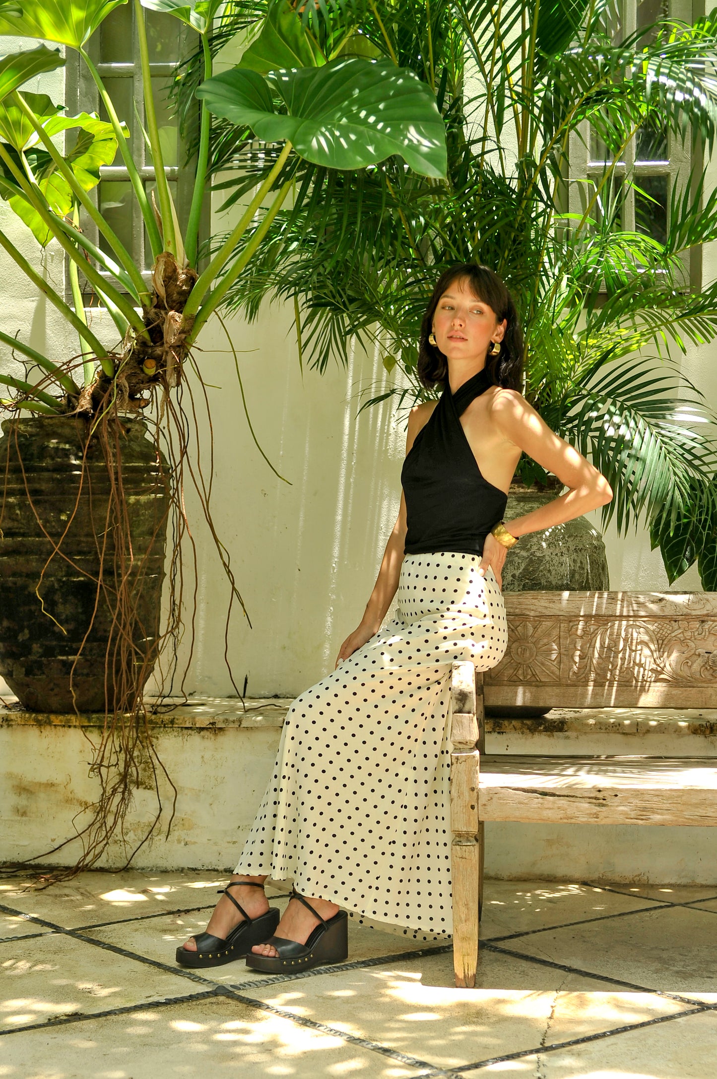Lauren Skirt - Off White Polka Dot