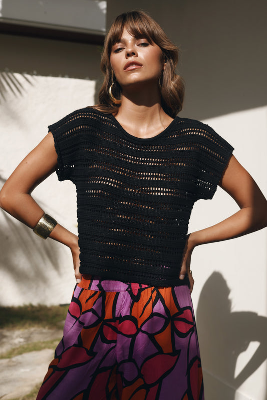 Ellie Knit Tee - Black Stripe