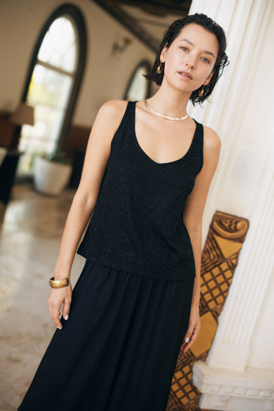 Celeste top - black fugette beaded