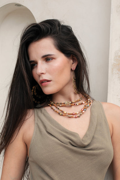 Beaded Wrap Necklace - Brown