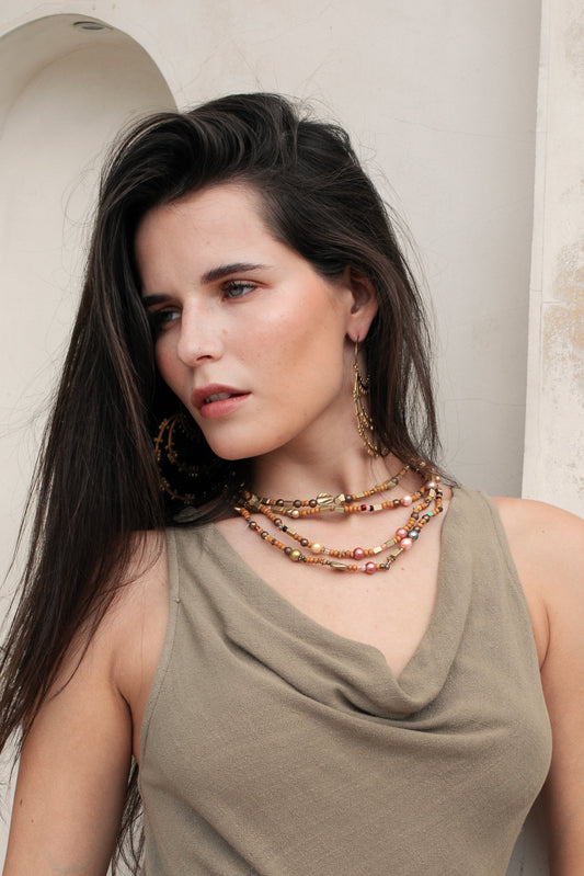 Beaded Wrap Necklace - Brown
