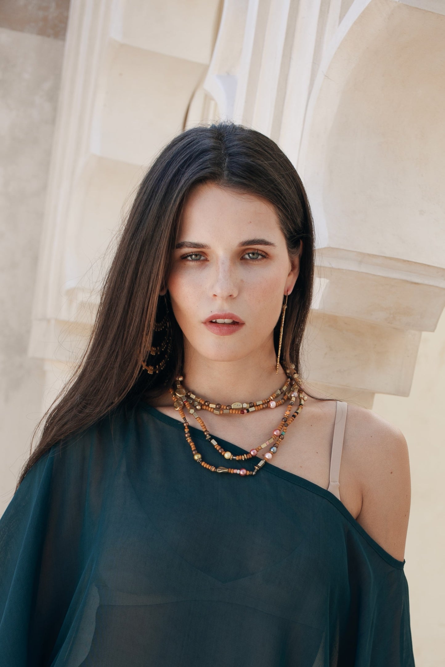 Beaded Wrap Necklace - Brown
