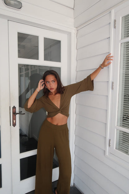 Wrap Top Crinkle - Olive green