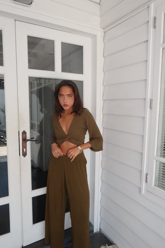Wrap Top Crinkle - Olive green