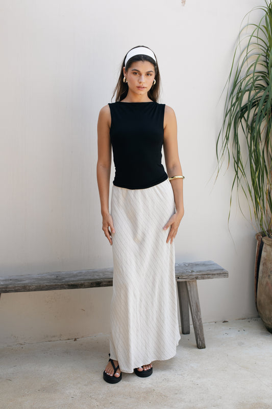 Lauren Skirt - Pinstripe Linen Rayon Crepe