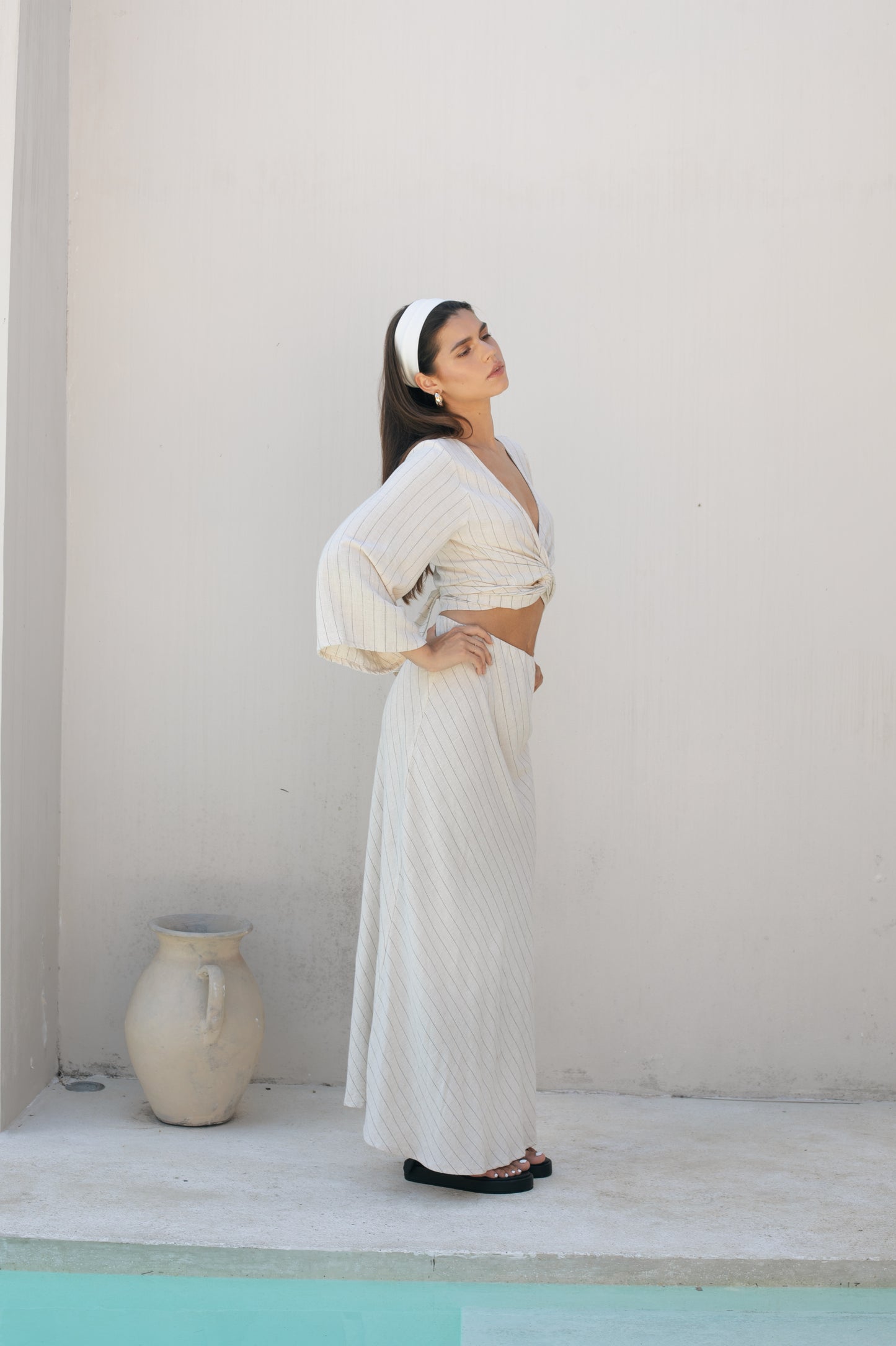 Lauren Skirt - Pinstripe Linen Rayon Crepe