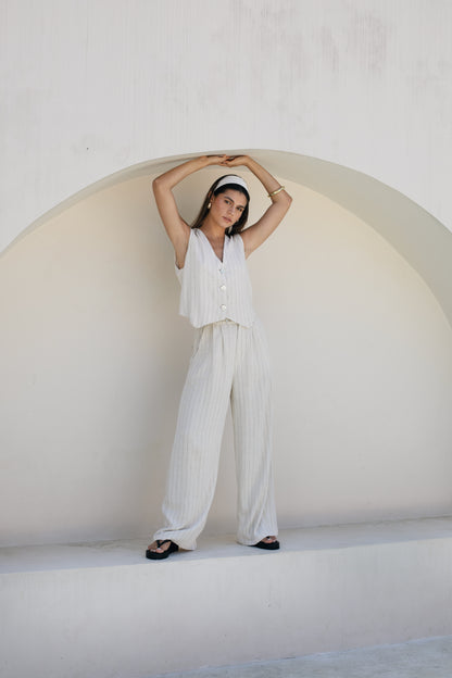 Greer Pants - Pinstripe Linen Rayon Crepe
