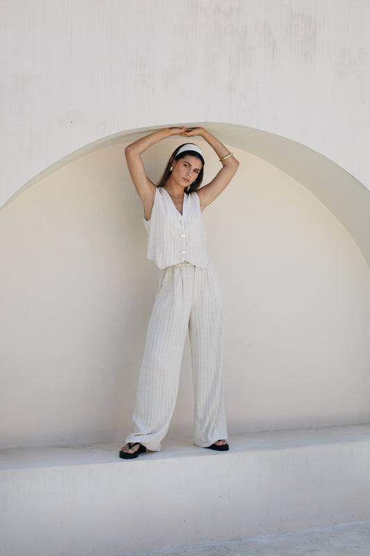 Greer Pants - Pinstripe Linen Rayon Crepe