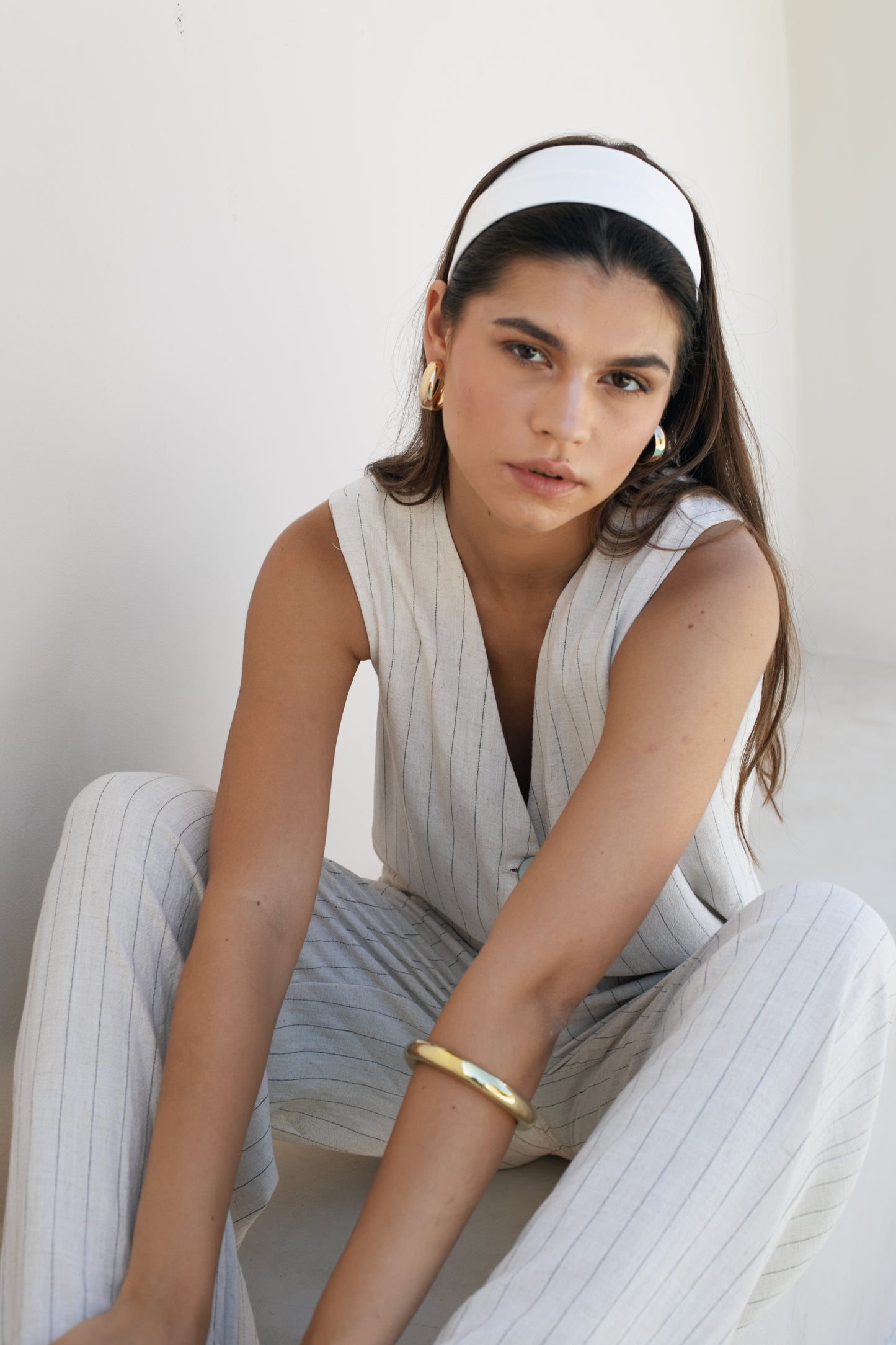 Petra Vest - Pinstripe Linen Rayon Crepe