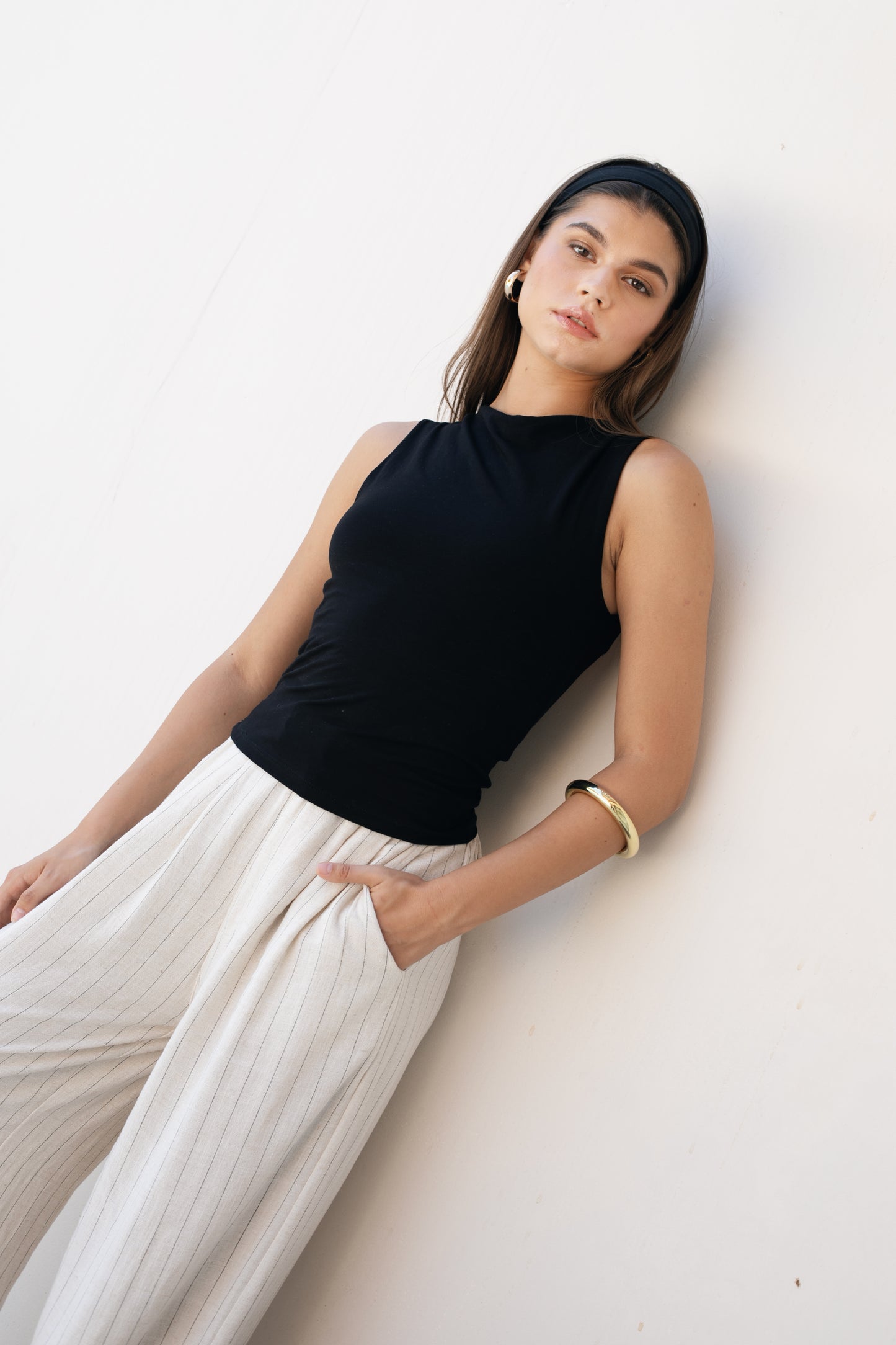 Greer Pants - Pinstripe Linen Rayon Crepe