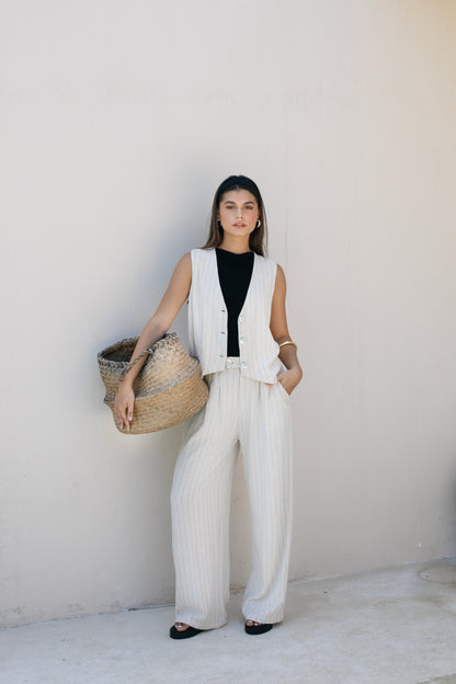 Greer Pants - Pinstripe Linen Rayon Crepe