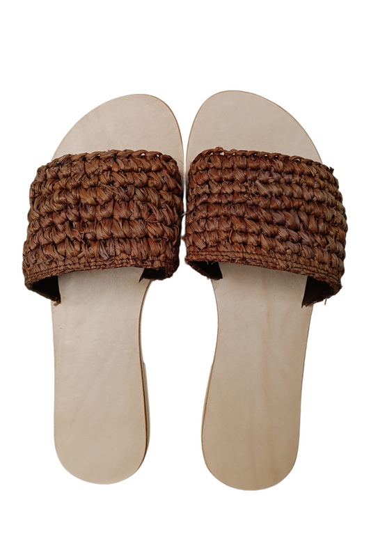 Raffia Slides - Chocolate Brown