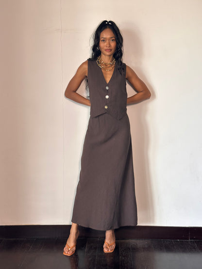 Lauren Skirt - Espresso Linen Rayon Crepe