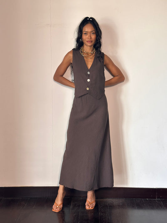 Lauren Skirt - Espresso Linen Rayon Crepe