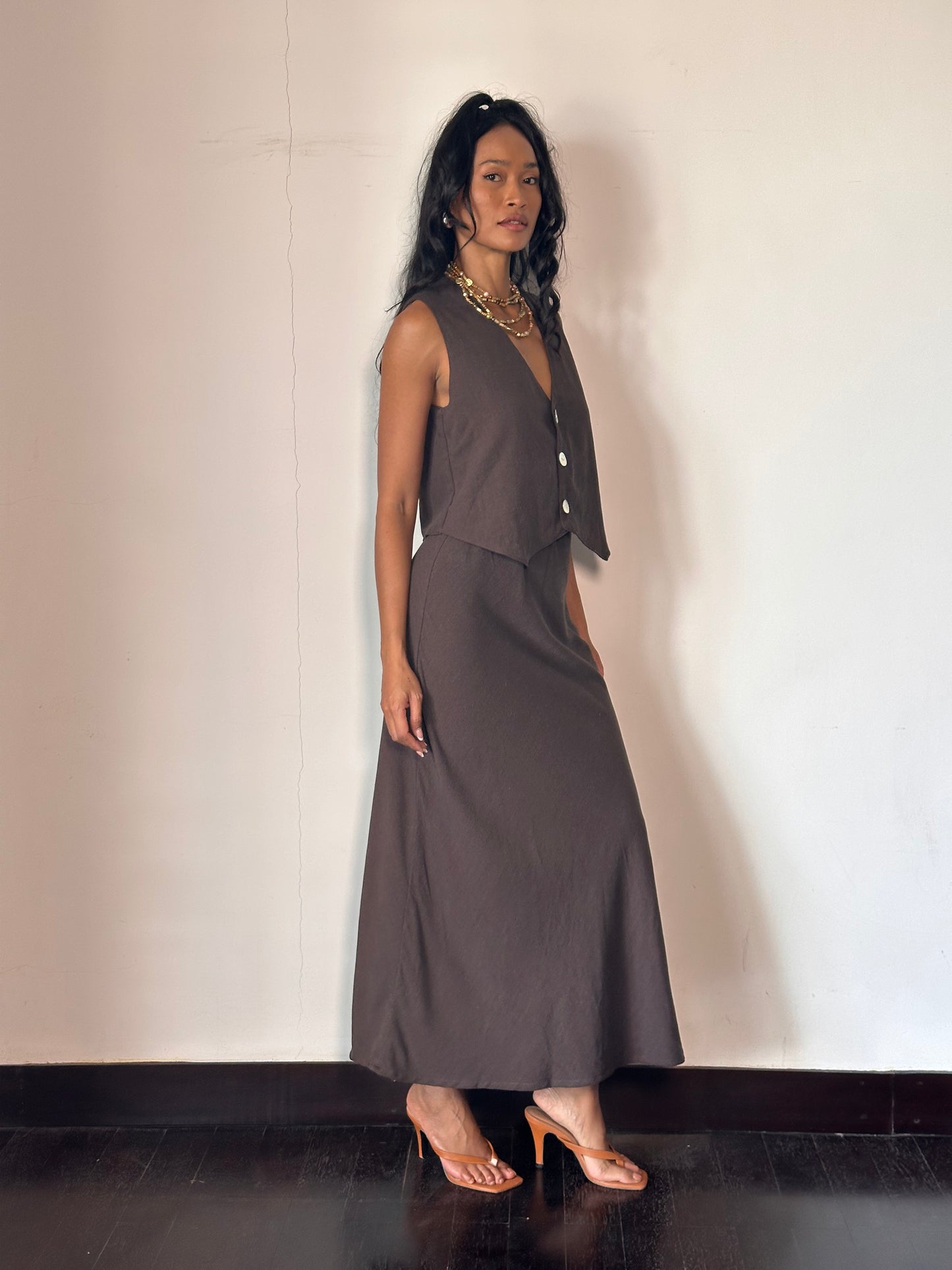 Petra Vest - Espresso Linen Rayon Crepe
