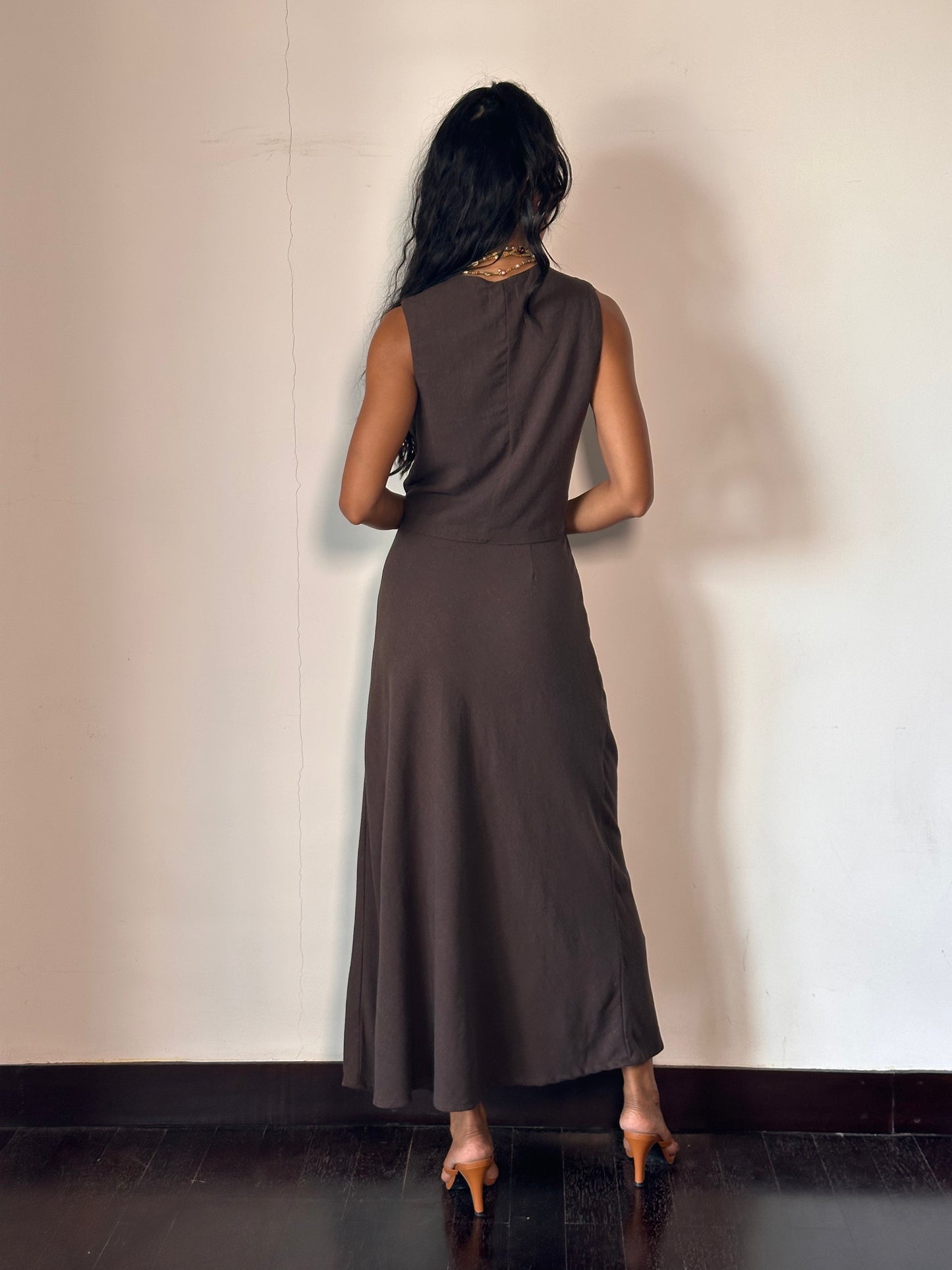 Petra Vest - Espresso Linen Rayon Crepe
