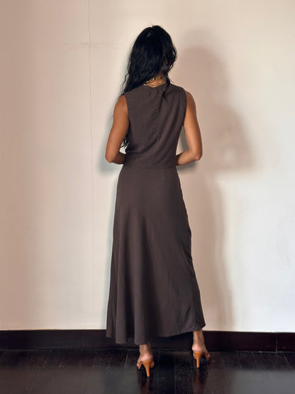 Petra Vest - Espresso Linen Rayon Crepe