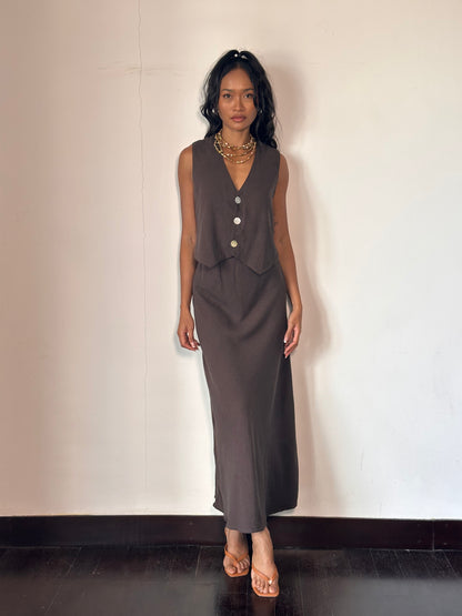 Lauren Skirt - Espresso Linen Rayon Crepe