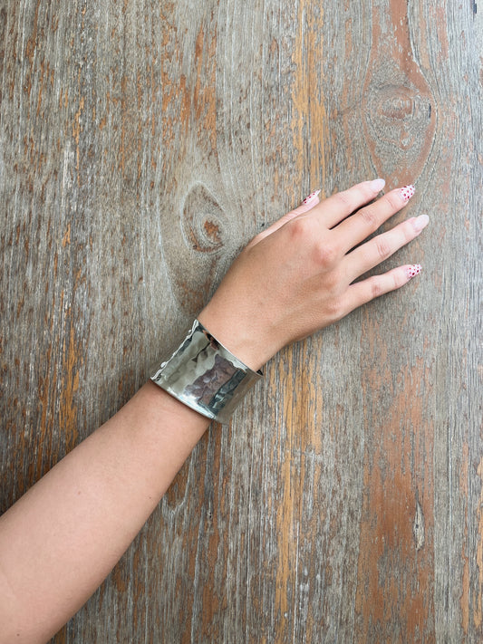 Hammered Cuff Bracelet in Silver