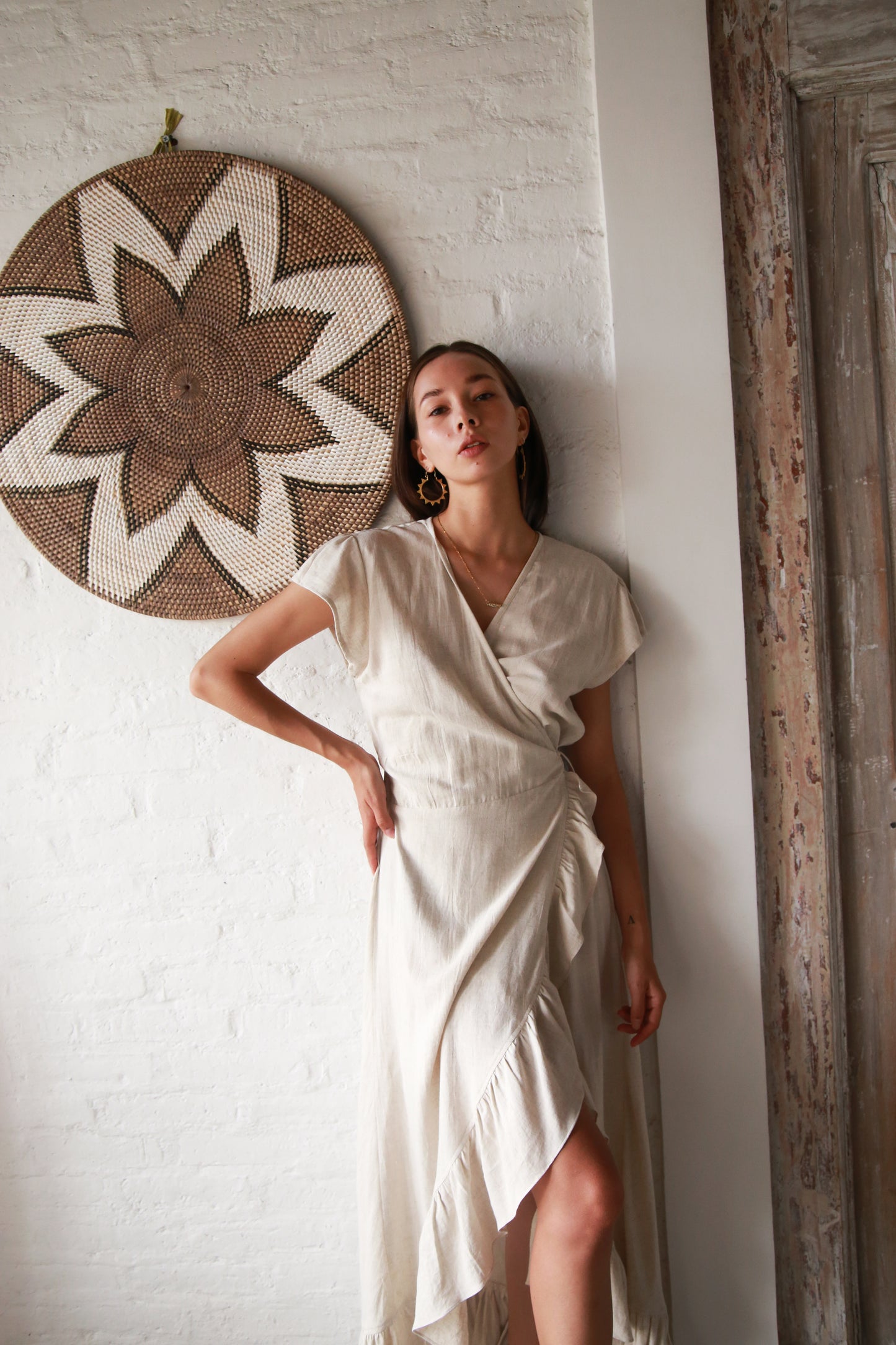 Midi Wrap Dress -  Natural Linen