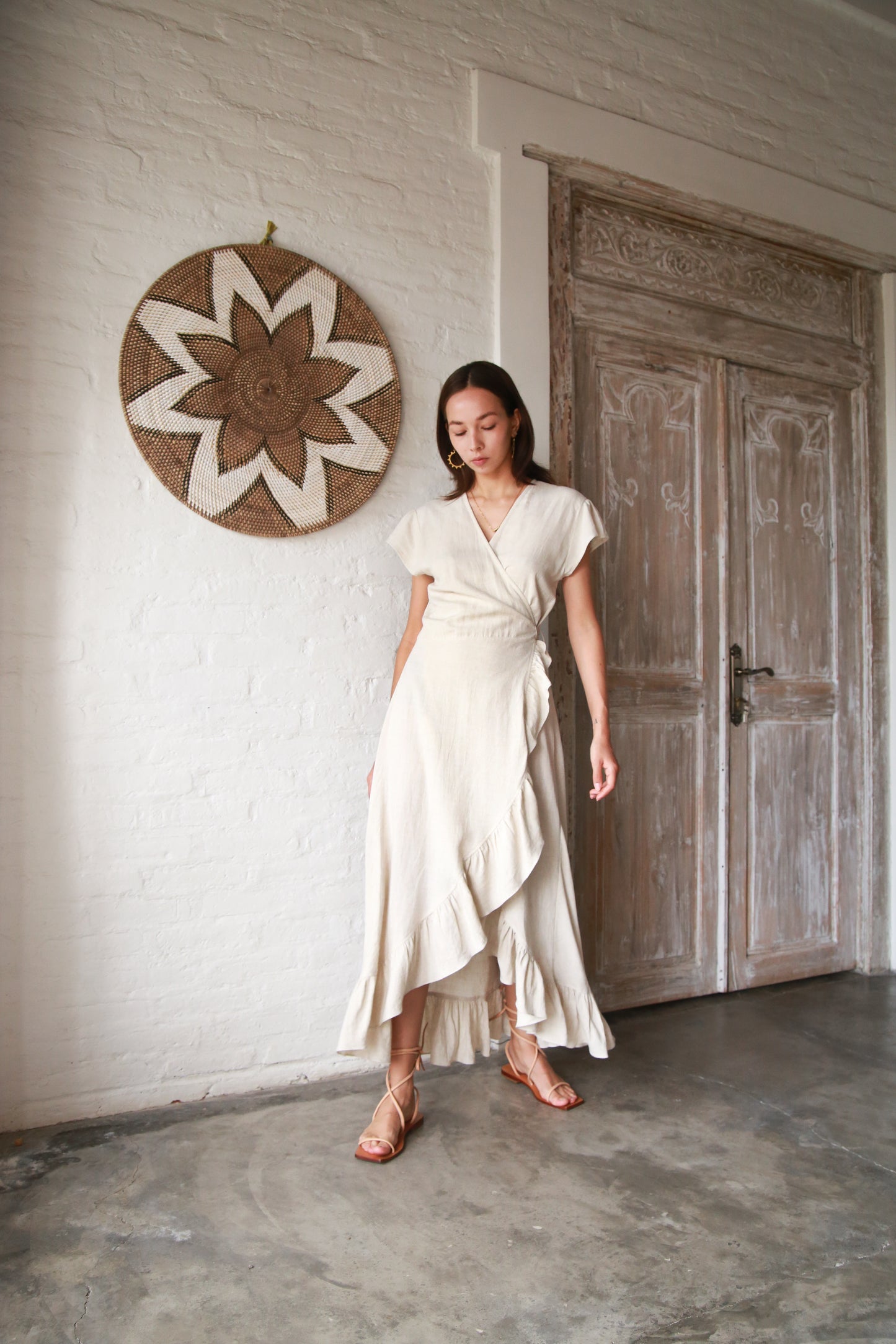 Midi Wrap Dress -  Natural Linen