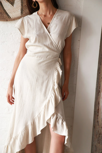 Midi Wrap Dress -  Natural Linen